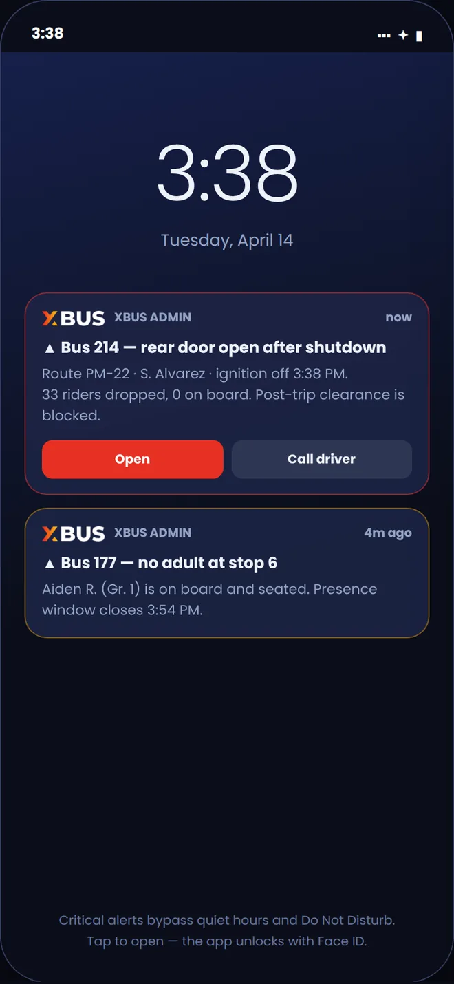 Admin Mobile — The bus is parked