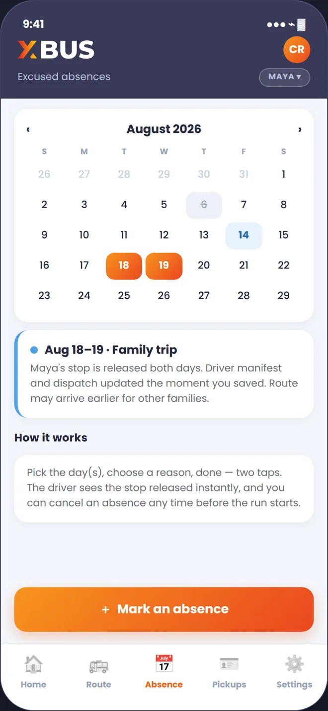 Family App — A child is out sick
